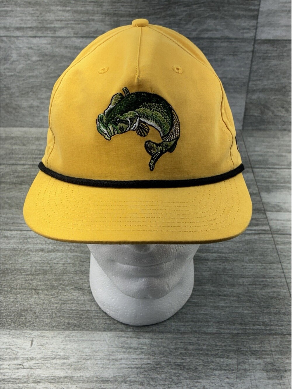 Duck Camp Large Mouth Bass Roped Snapback Hat Yellow Gorpcore Angler Life Retro